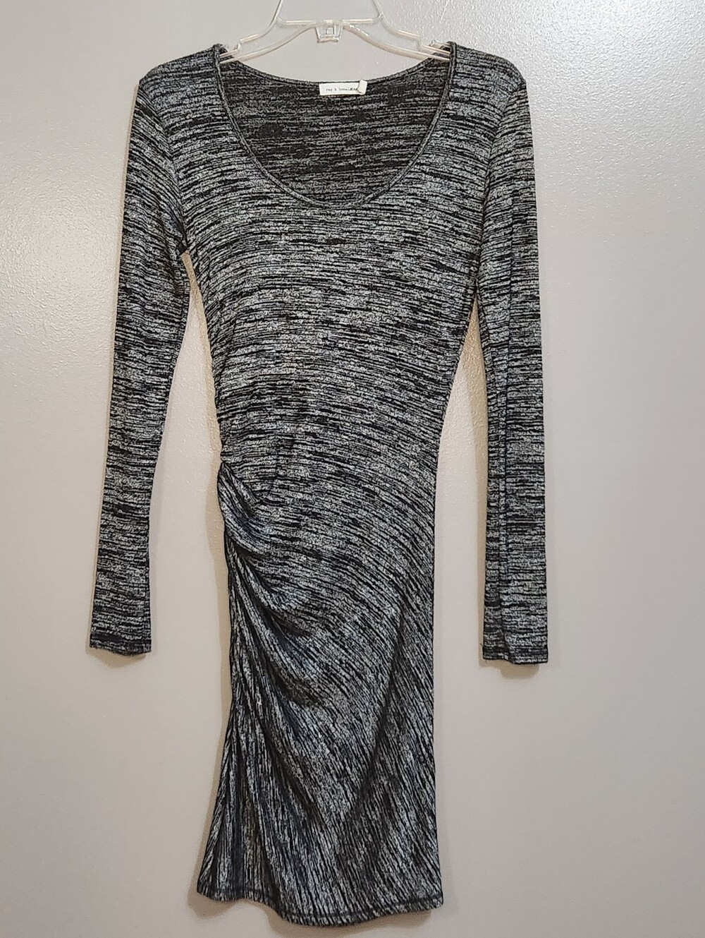 Rag & Bone Heather Black and Gray Long Sleeve Ruched Bodycon Dress Size Small